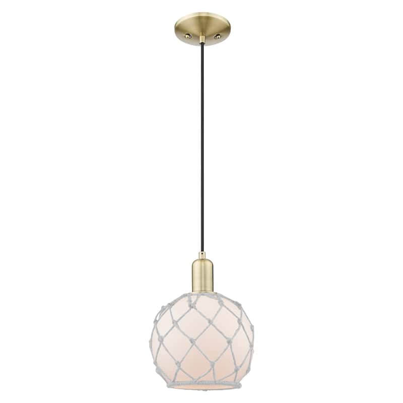 Innovations Lighting Endless Possibilities Arcadia - Farmhouse Rope - 1 Light 8" Cord Hung Mini Pendant - Antique Brass/White Glass with White Rope