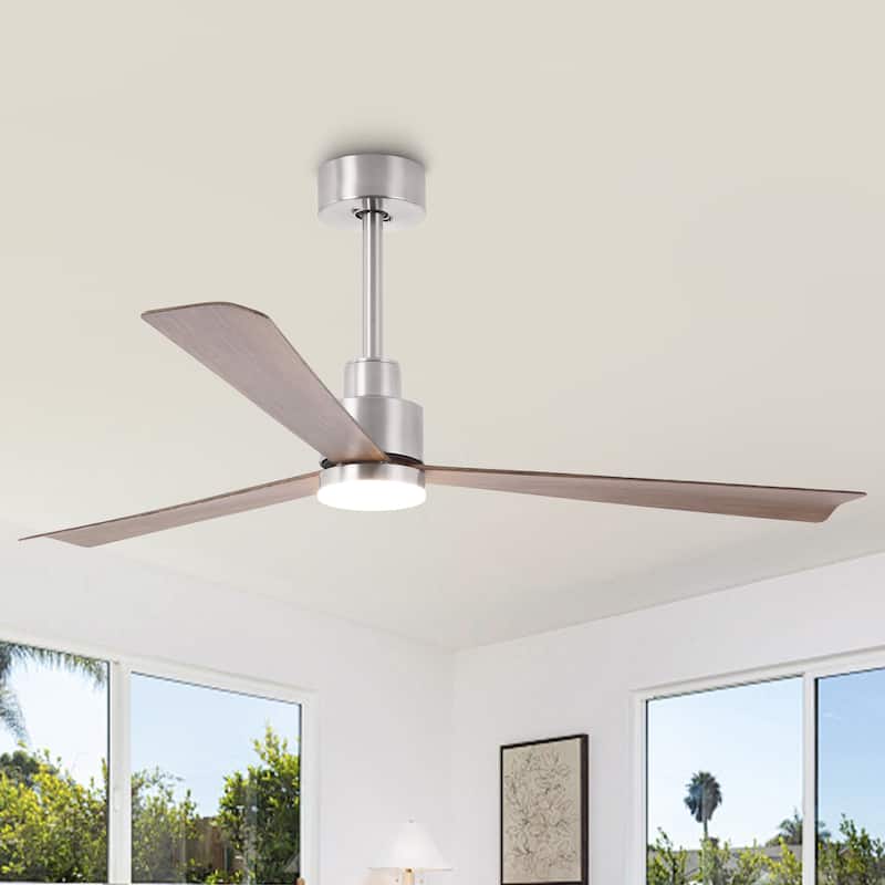 52" Brushed Nickel ABS 3-Blade Dimmable Ceiling Fan with Light and Remote