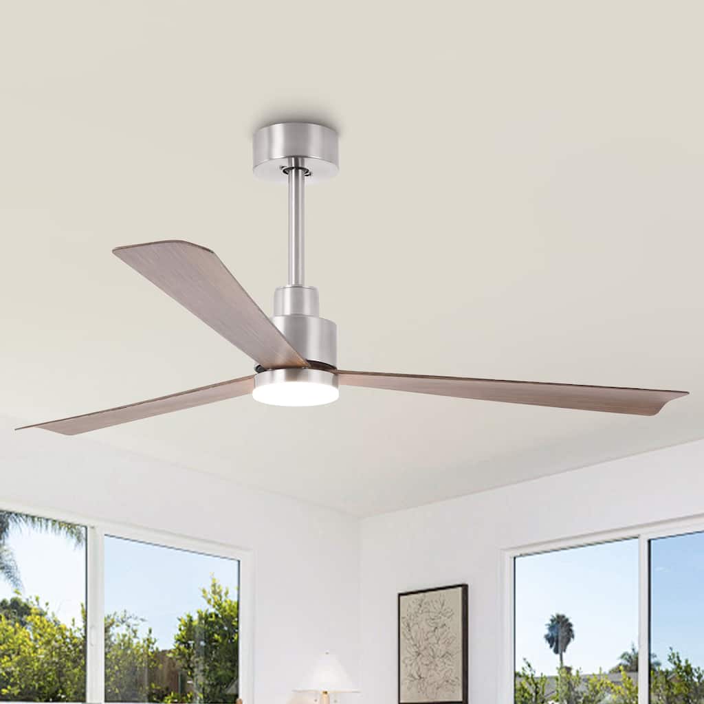 52" Brushed Nickel ABS 3-Blade Dimmable Ceiling Fan with Light and Remote