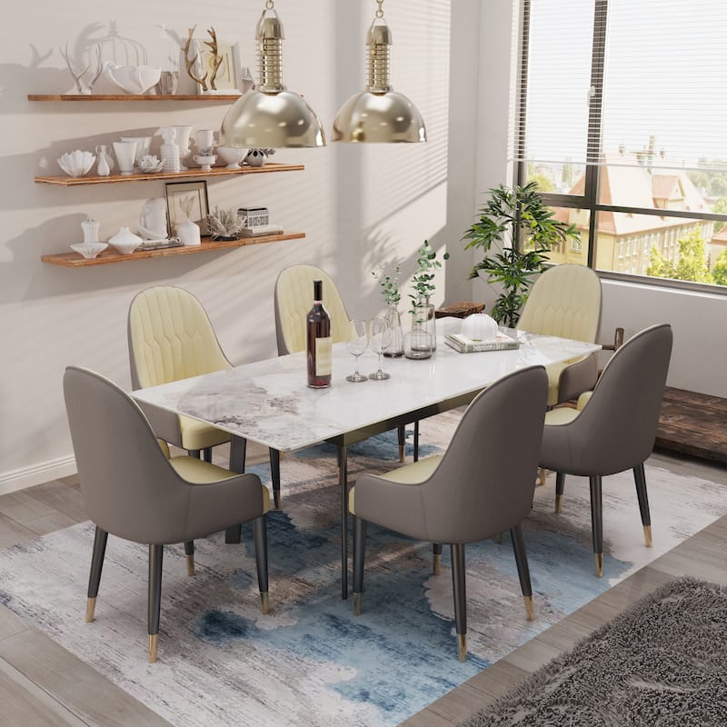 Extendable Kitchen Sintered Stone Material Rectangle Dining Table - 62.9x31.5x31.1 inch - Jade-white+black