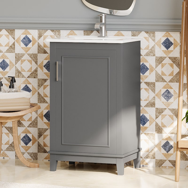 Bathroom Vanity with Sink, Small Bathroom Cabinet with Storage Racks, Single Basin Vanity Set with Soft-Close Door