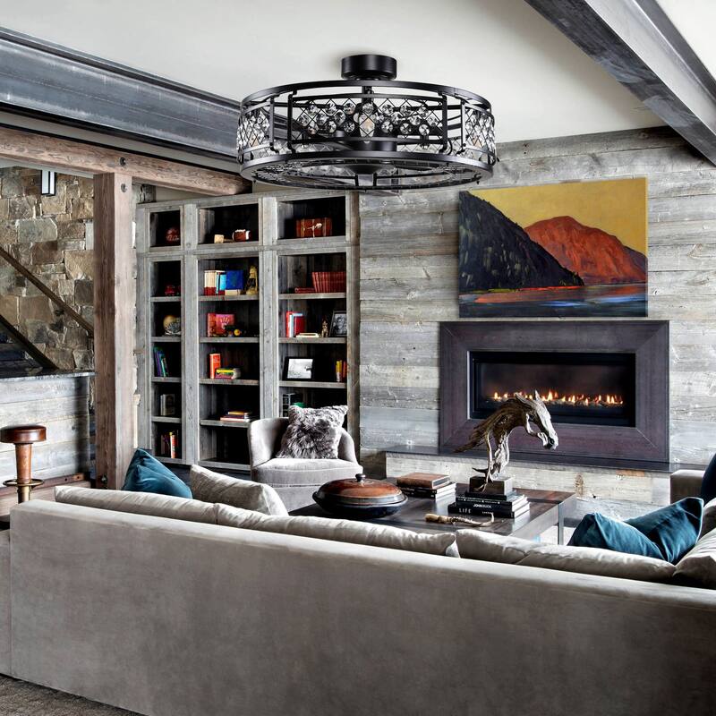 27" Black Fandelier Crystal Ceiling Fan with Light and Remote Control