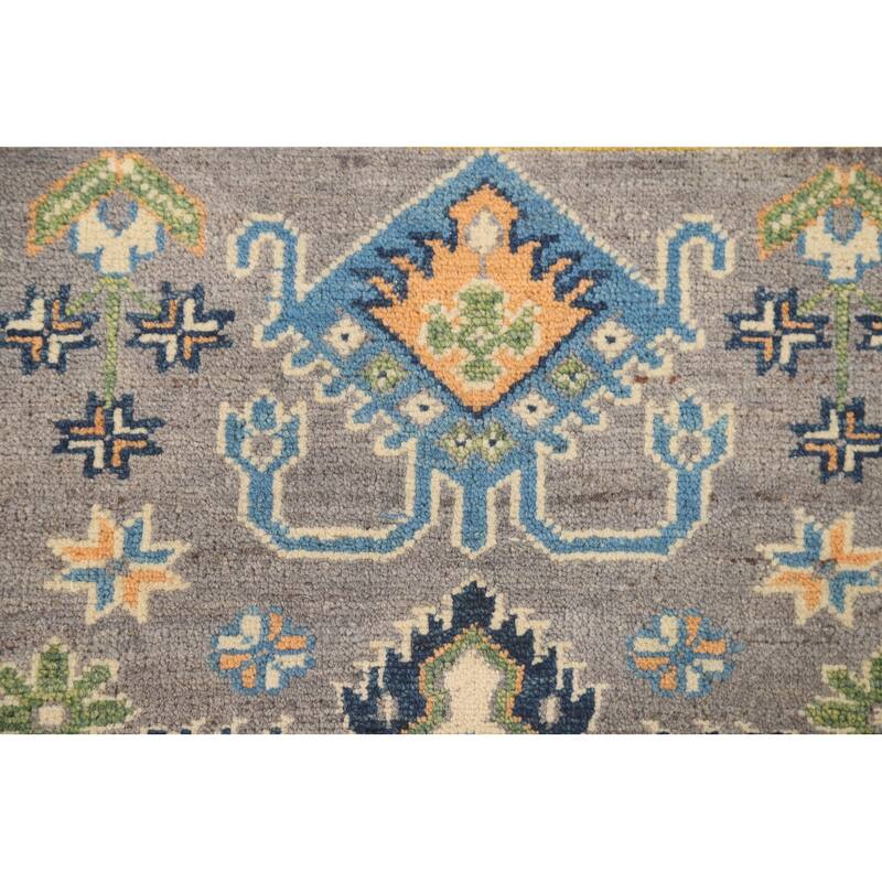 Gray Geometric Kazak Oriental Accent Rug Handmade Wool Carpet - 2'9" x 3'10"