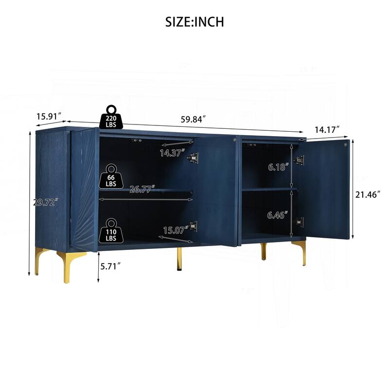 Versatile 4-Door Sideboard with Adjustable Shelves for Home Spaces