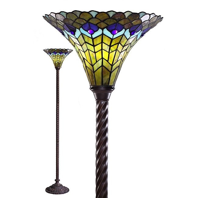 Warehouse of Tiffany Tiffany-style Peacock Torchiere