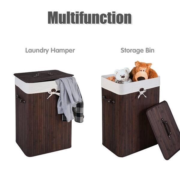 Shop Costway Rectangle Bamboo Hamper Laundry Basket Washing Cloth