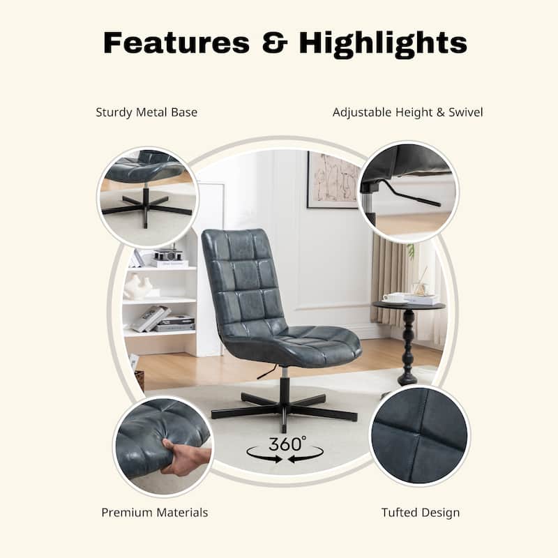 Faux Leather Tufted Swivel Accent Chair, Adjustable Height