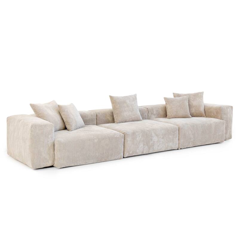 Modern 3-piece Sofa Set with Chaise Ottoman,Corduroy Modular Sectional Couch For Living Room