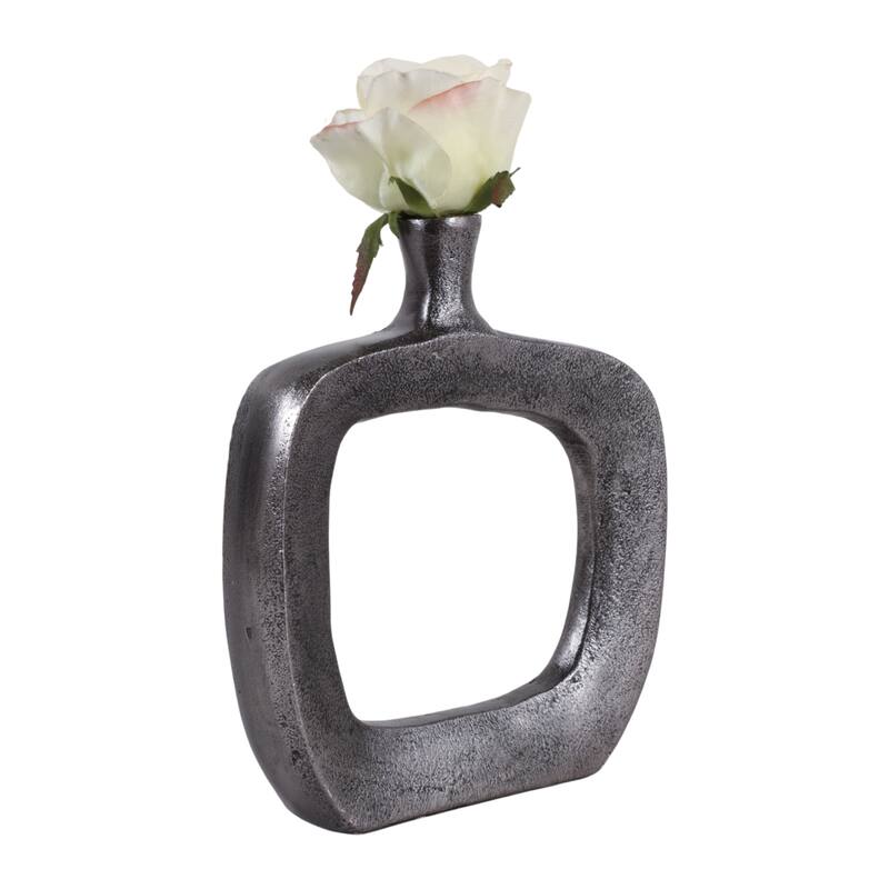 Modern Square Metal Bud Vase with Open Cut Out - Tall Flower Vase