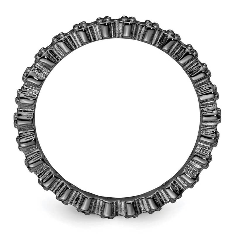 Curata 925 Sterling Silver Polished Prong set Patterned Ruthenium plating Stackable Expressions Diamond Black Plated Ring
