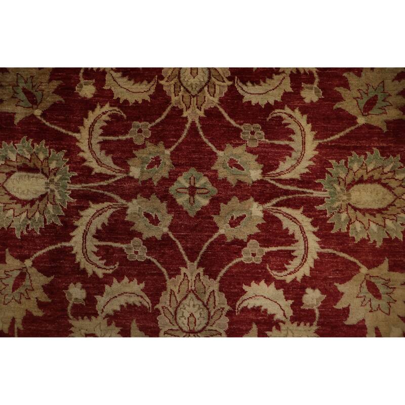 Hand Knotted Oriental 100% Wool Carpet Traditional Floral Red Peshawar Area Rug - 12' 4'' X 9' 0''