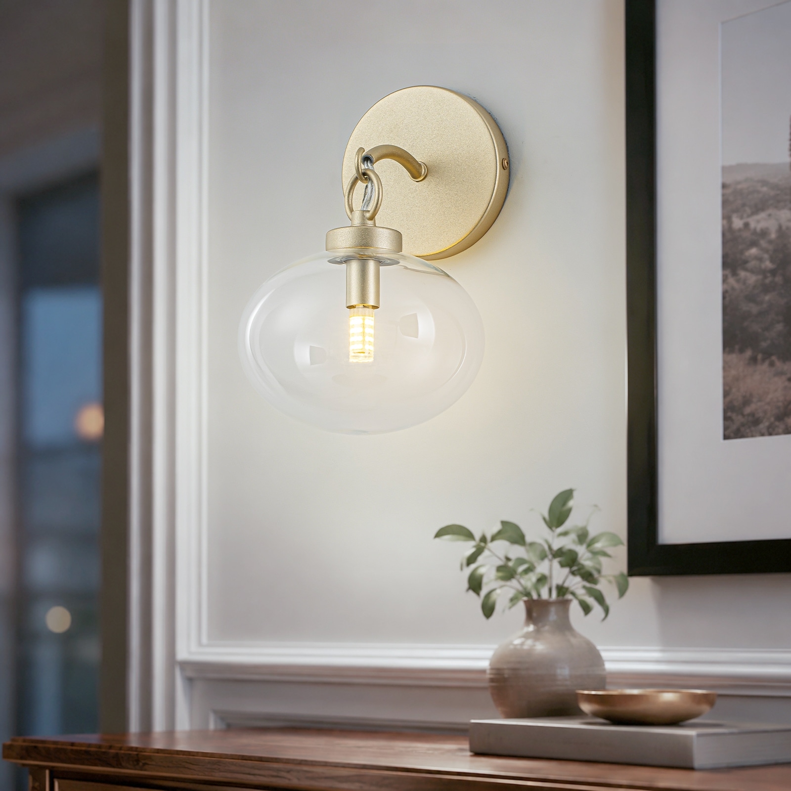 Modern Gold Wall Sconce Globe Clear Glass Shade Bedroom Living Room - LED