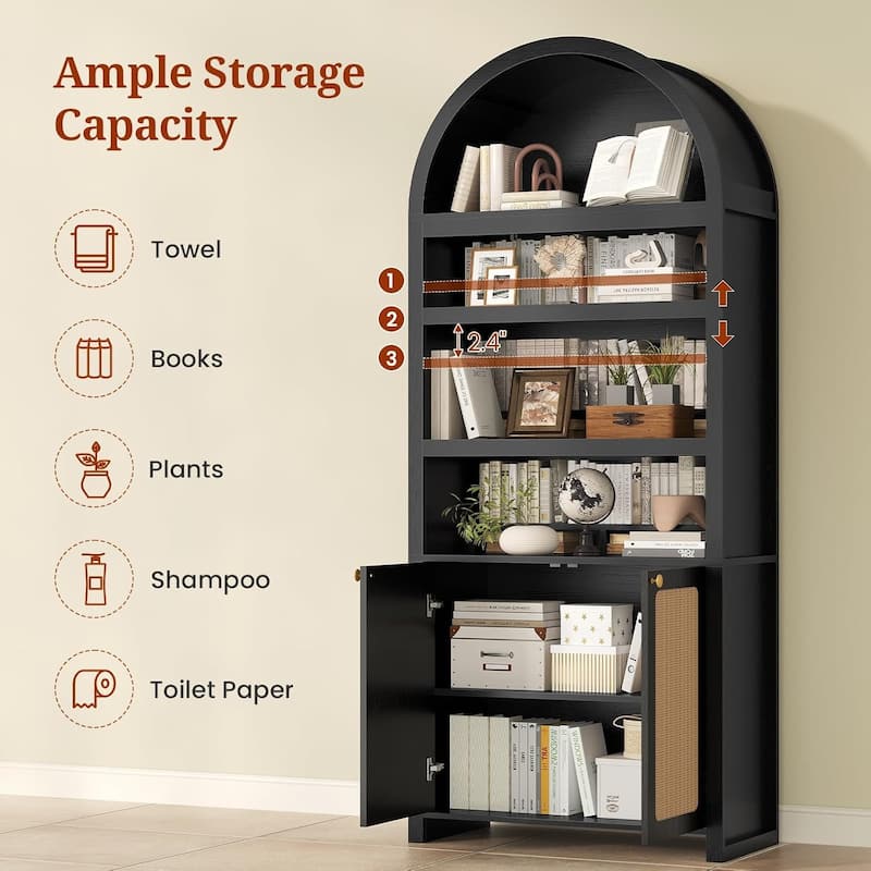Tall Arched Cabinet Bookcase Storage Bookshelf Door Bathroom Storage Cabinet