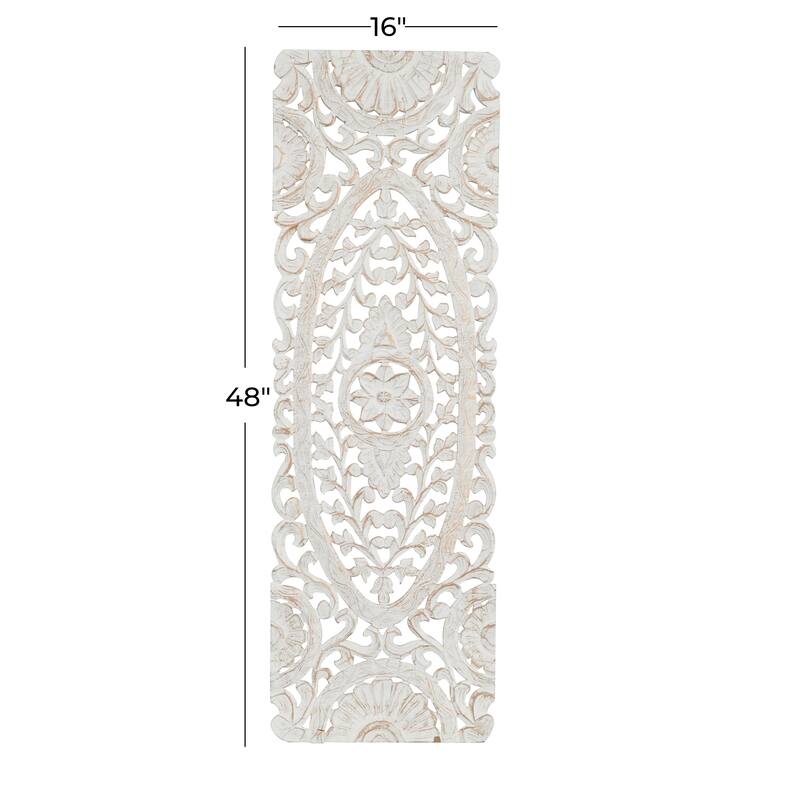 Wooden Floral Handmade Intricately Carved Home Wall Decor - White - Roche River Decor