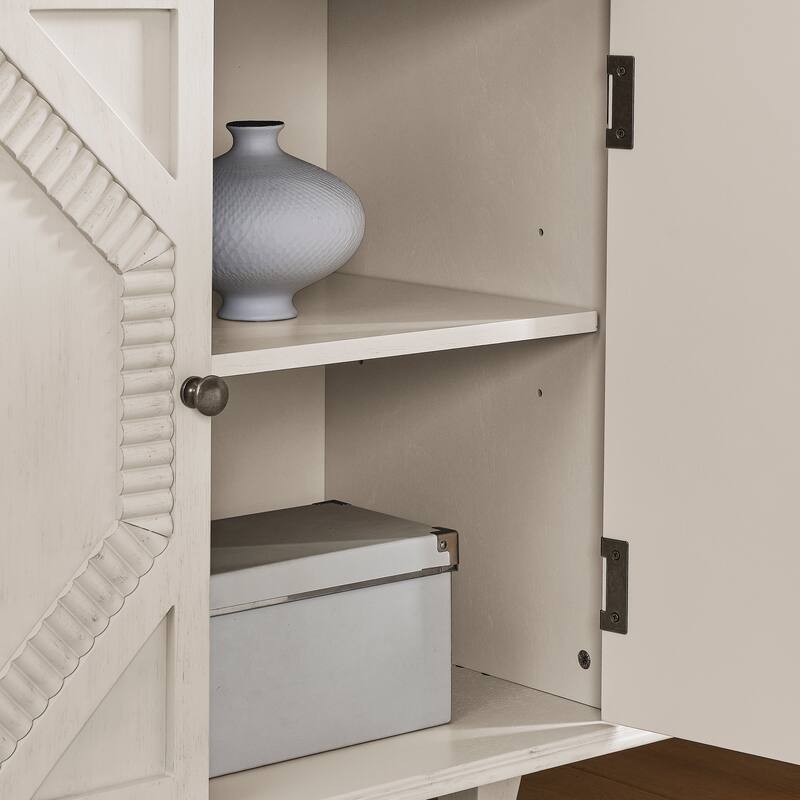 Rustic TV Stand Antique White Sideboard Side Cabinet with Handles, Buffet Server Cabinet Floor Cabinet Coffee Cabinet