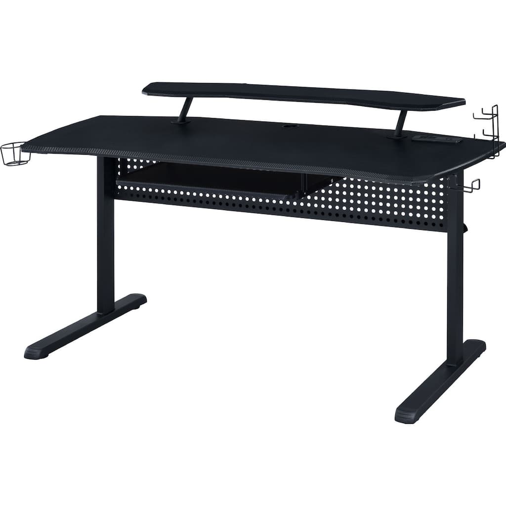 Gaming Table with USB Plugin and Headset Rack, Black
