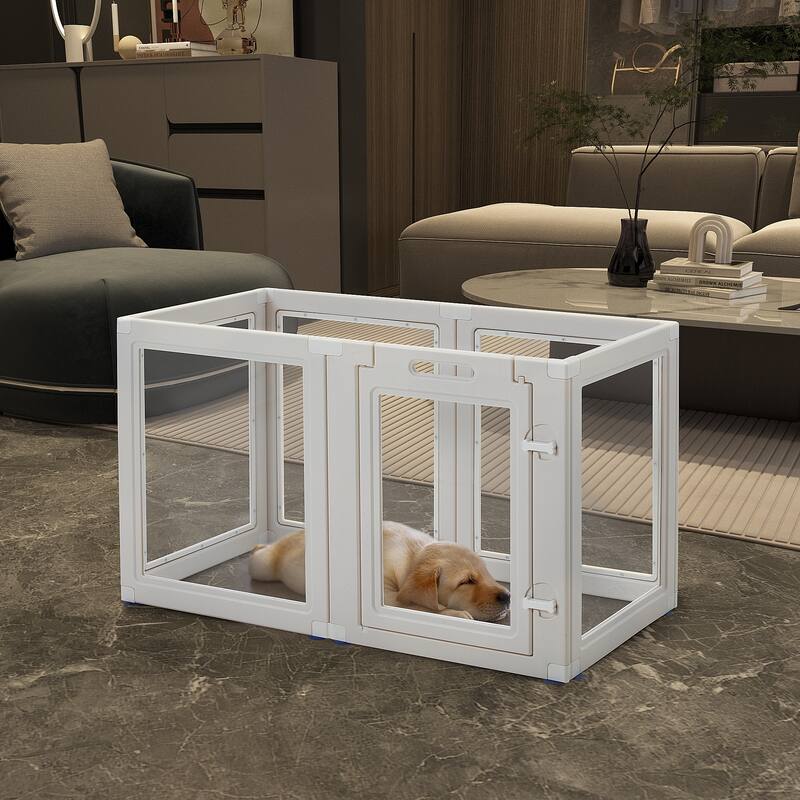 EROMMY 6/ 8/ 12 Panel Clear PET Pet Playpen with Door, Transparent Puppy Playpen for Small Dogs, Cats, Rabbits