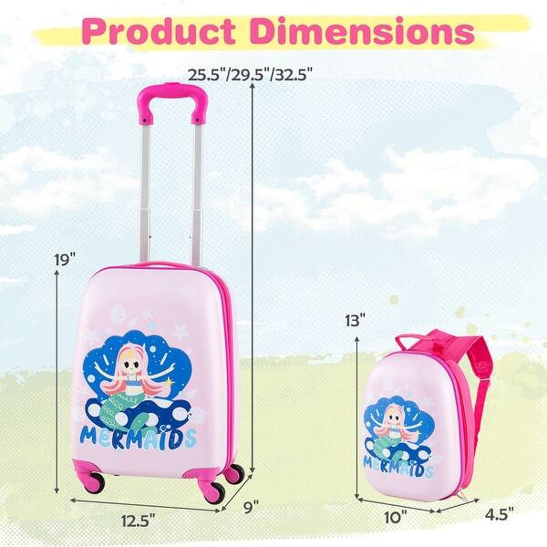 dimension image slide 0 of 2, Kids Luggage Set with Backpack, 18″ Carry-On Suitcase with Wheels & Adjustable Handle for Boys and Girls