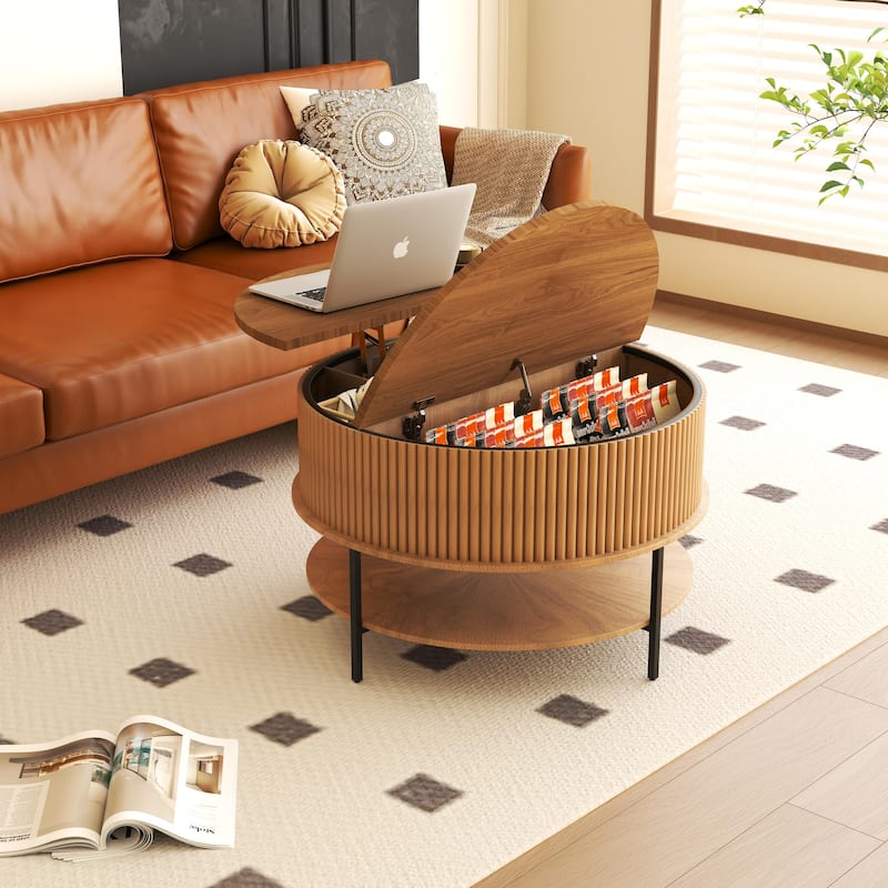 Anmytek Lift Top Coffee Table Rustic Wood Look Metal Legs Modern Living Room Storage Workstation