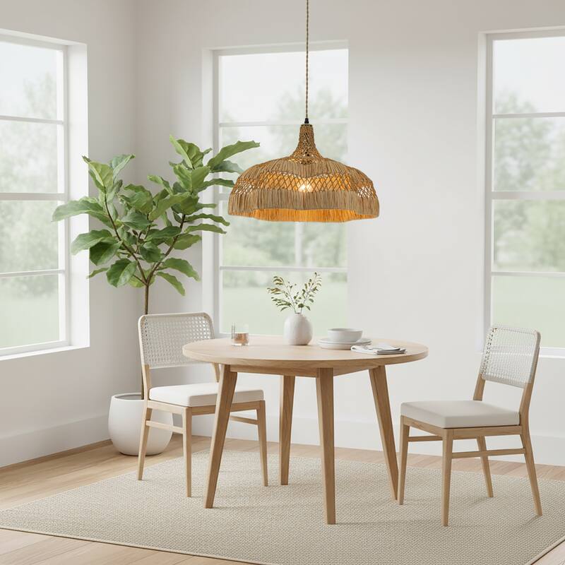 Aurelia 1-Light Raffian Dome Pendant, Coastal Boho - Handwoven - 20" Wide
