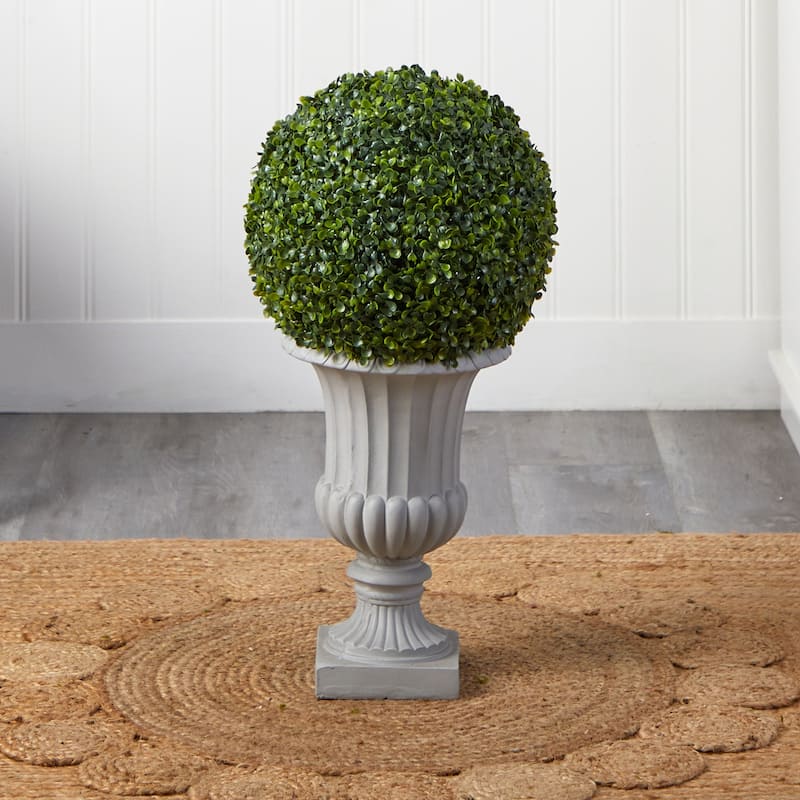 Vintage Topiary Plant - 30" Indoor Outdoor DÃ©cor - Gray Urn - Green Leaves - Home Garden Accent - 0.21ft.