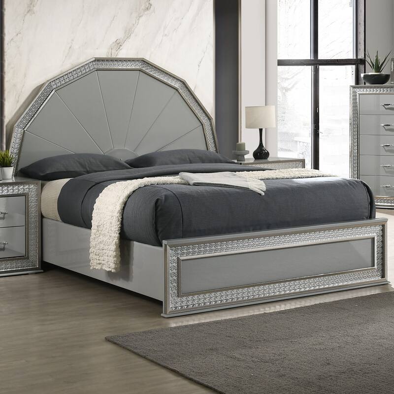 Furniture of America Rosdale Glam Metallic Grey Wood Platform Bed with Backlit LED on Headboard - King