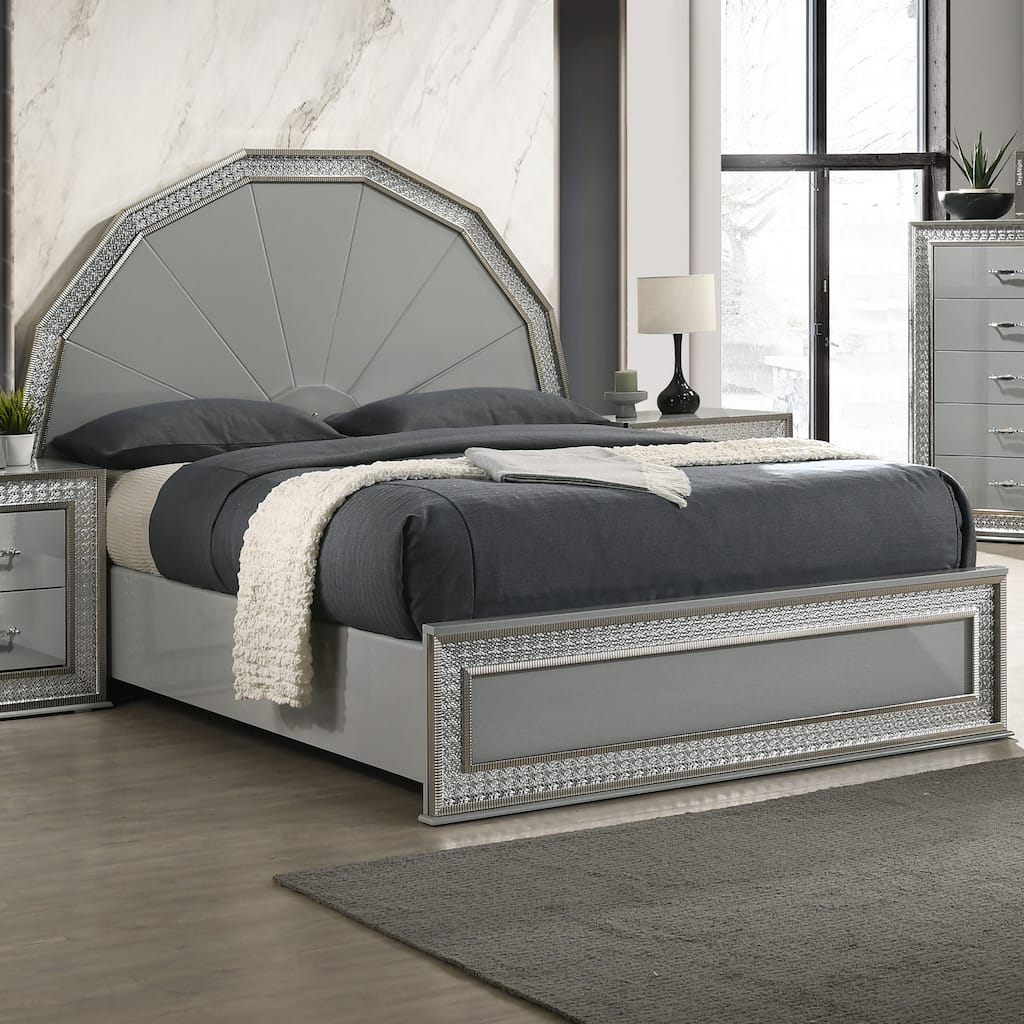 Furniture of America Rosdale Glam Metallic Grey Wood Platform Bed with Backlit LED on Headboard