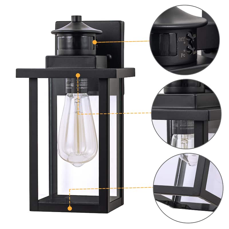 2-Pack 1-Light Powder-coated Black Motion Sensor Dusk to Dawn Outdoor Wall Sconces