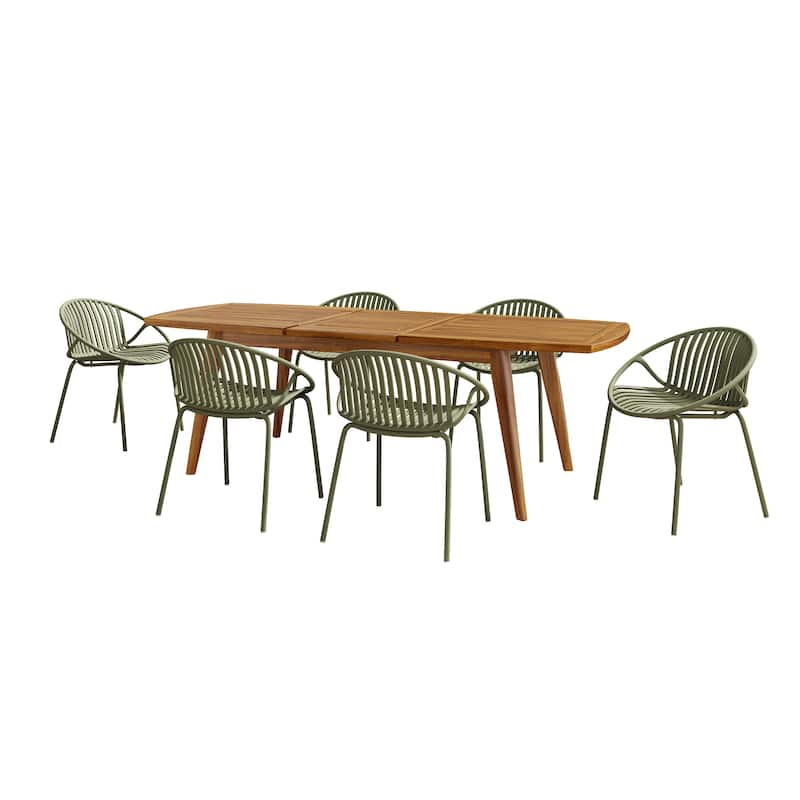 Christopher Knight Home - Emma Outdoor Wood and Resin 7 Piece Dining Set with Expandable Table