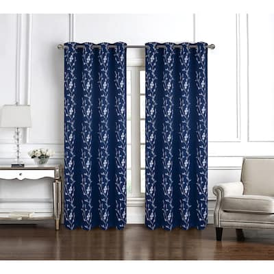 Lilian Floral Embroidered Window Curtain Panel Pair
