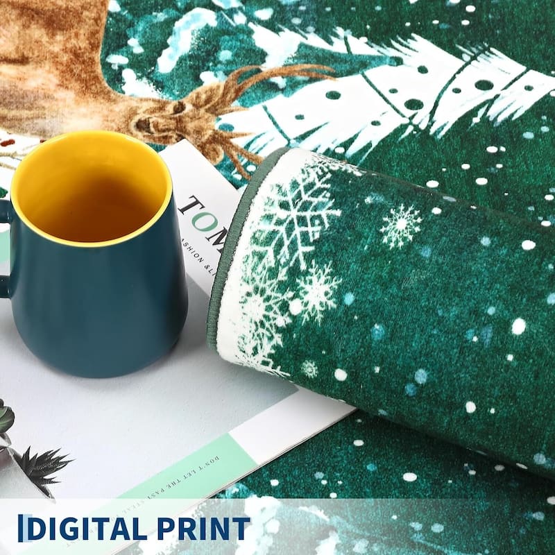 Soft Non-Slip Washable Christmas Santa Claus Area Rugs, Xmas Holiday Decor, Green