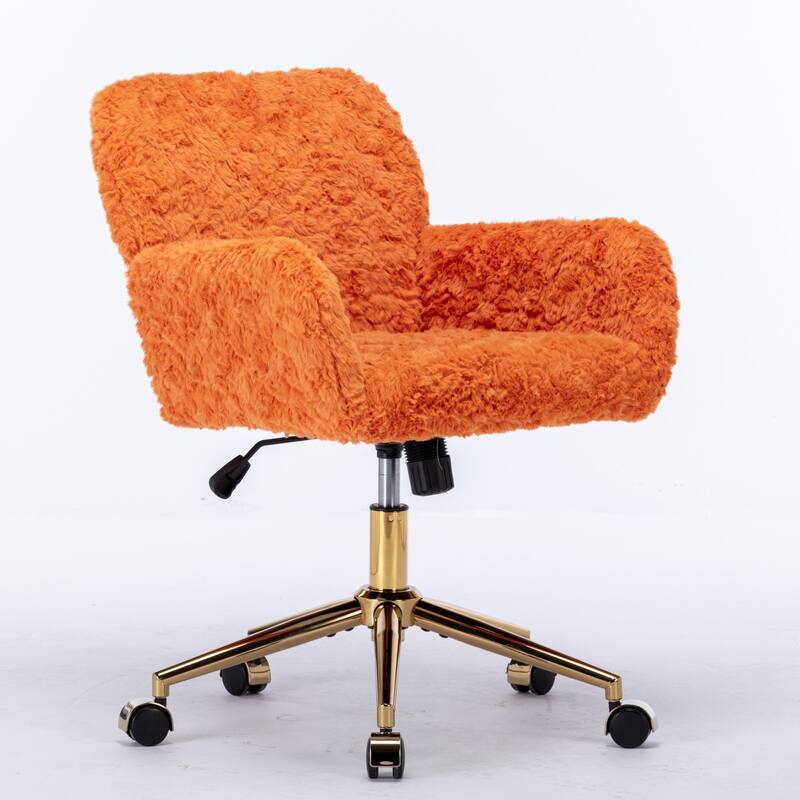 GDF Studio - Modern Upholstered Swivel Home Office Chair with Golden Metal Base and Artificial Rabbit Hair Comfort