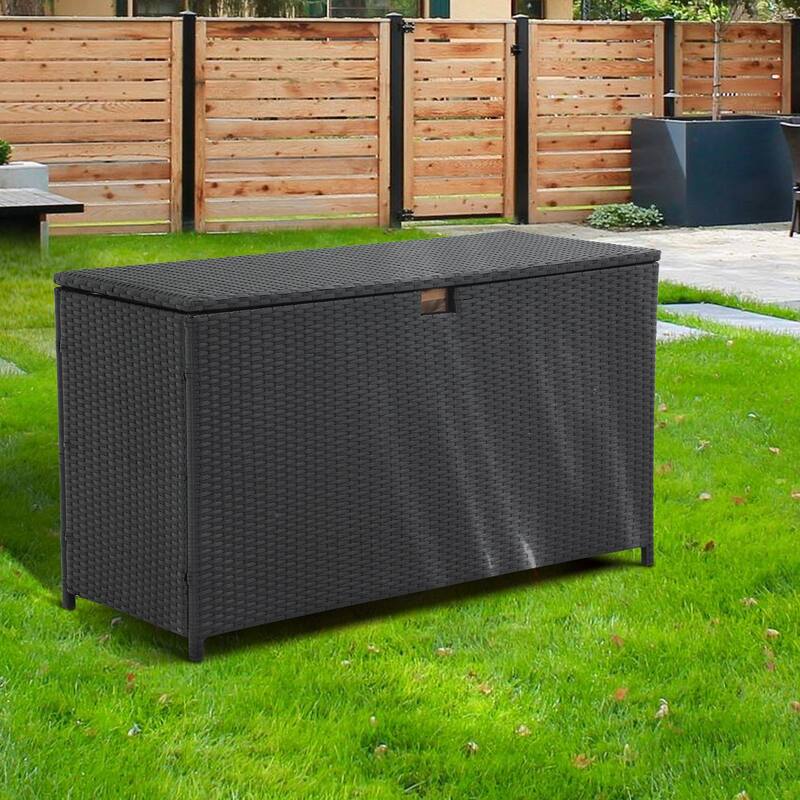 120 Gallon Outdoor Wicker Cushion Storage Storage Box, Garden Deck Bin with Aluminum Frame - 51.2” (L) x 20.5” (W) x 29” (H)