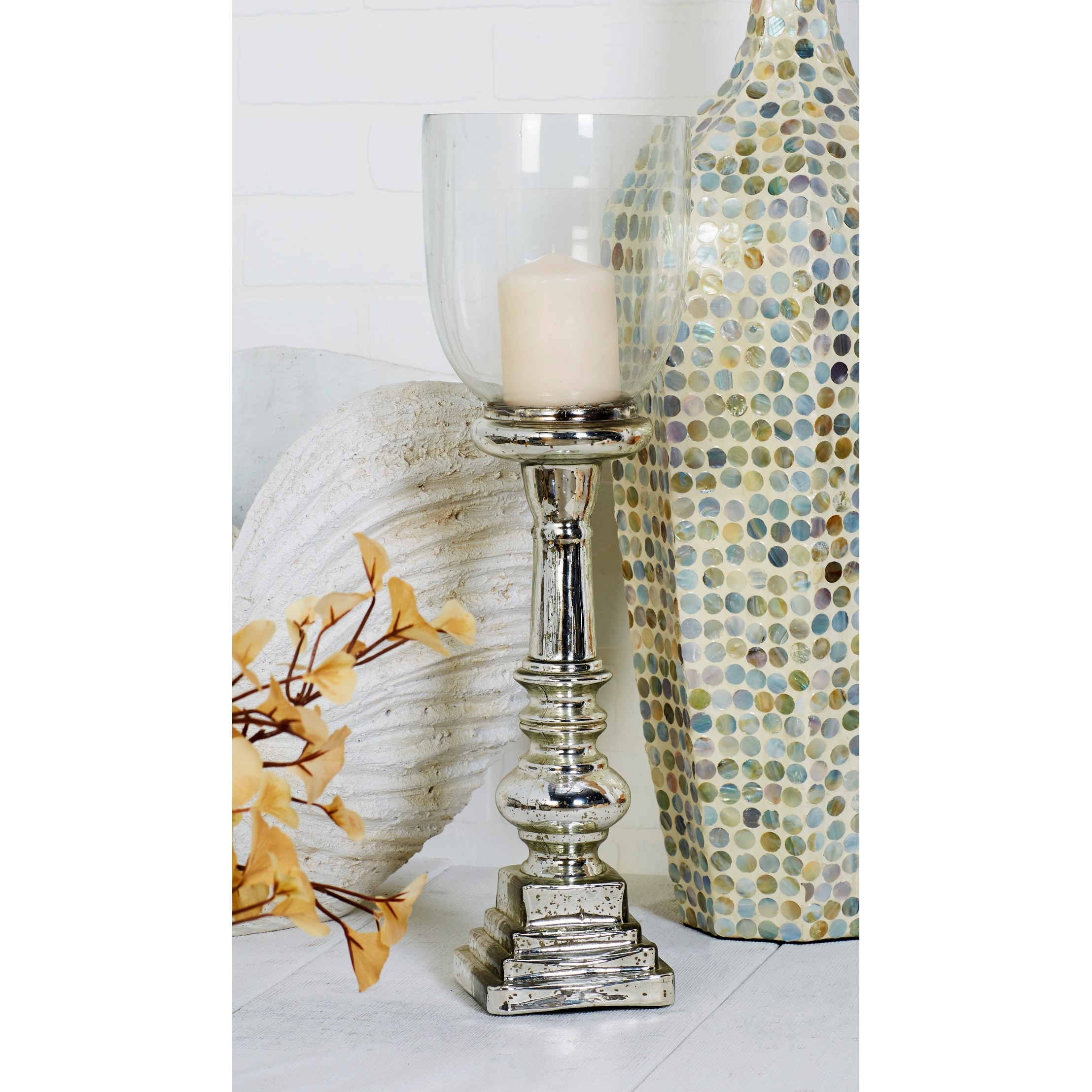 Silver and glass 2025 hurricane candle holders