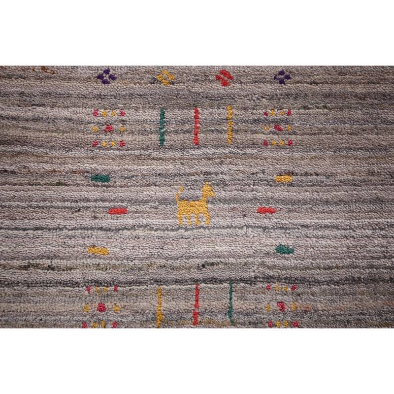 Striped Gabbeh Indian Square Rug Hand-Knotted Wool Carpet - 9'11"x 9'9"