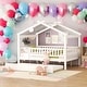 preview thumbnail 42 of 50, Full Size Wooden House Bed Platform Bed With Twin Size Trundle,Solid Construction For Bedroom