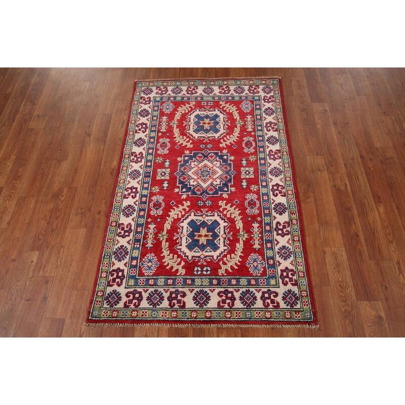 Red Traditional Kazak Oriental Accent Rug Hand-Knotted Wool Carpet - 2'7" x 4'2"