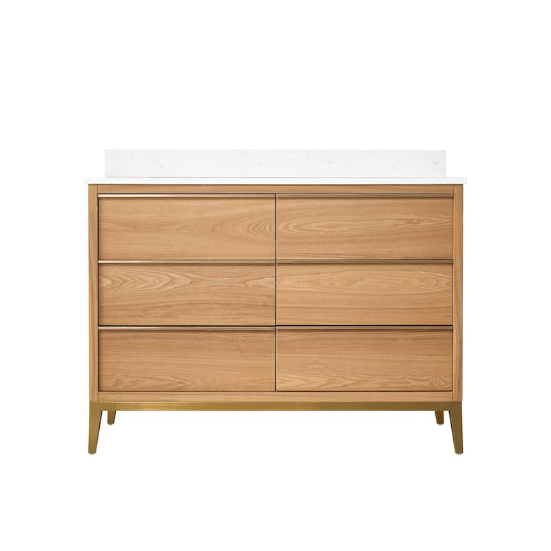 36"/48"/60" W Width Solid Wood Bathroom Vanity with Stain-resistant Carrera White Quartz Top and Sink
