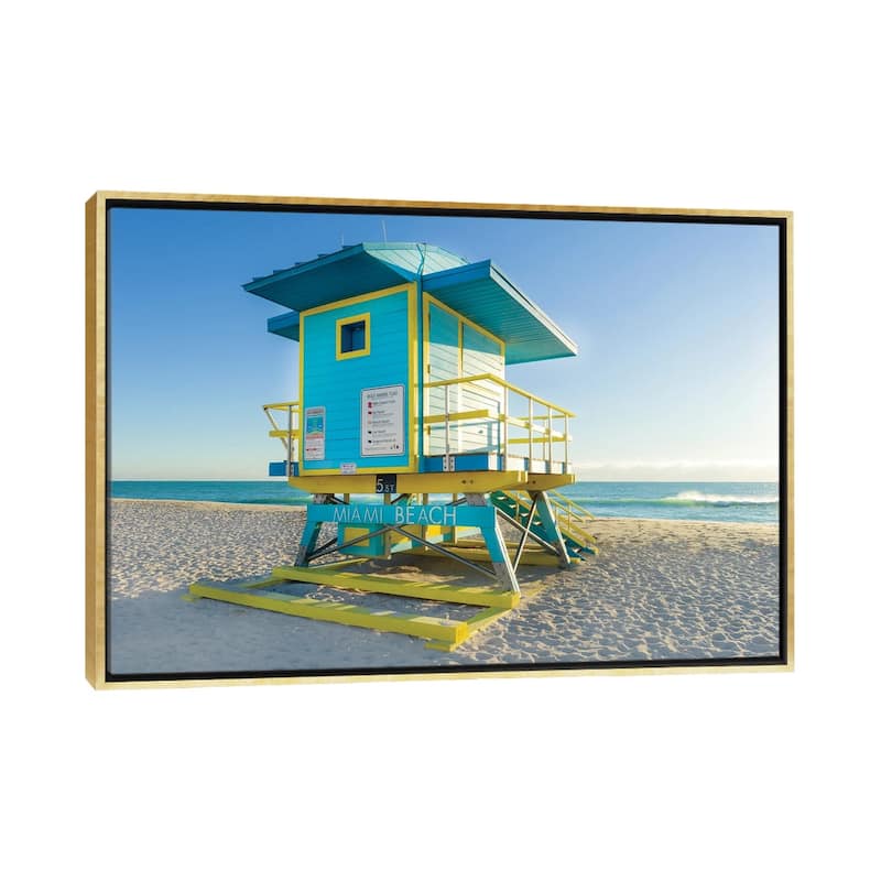 iCanvas "Sunny Beach Day Miami Florida, Blue" by Susanne Kremer Framed Canvas Print - Gold - 26x40