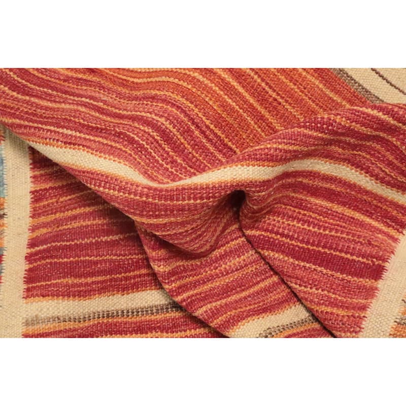 Hand Woven Oriental 100% Wool Carpet Southwestern Tribal Oranges & Rust Kilim Runner Rug - 12' 1'' X 2' 8''