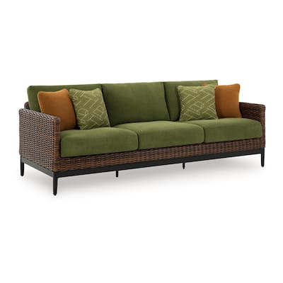 Inaya Outdoor Sofa, 4 Throw PIllows, Green Polyester, 88 Inch Brown