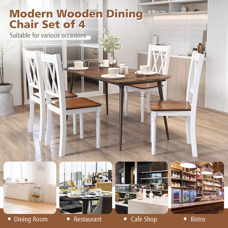 Gymax Dining Chairs Set of 4 Wood Farmhouse Dining Room Side Chairs