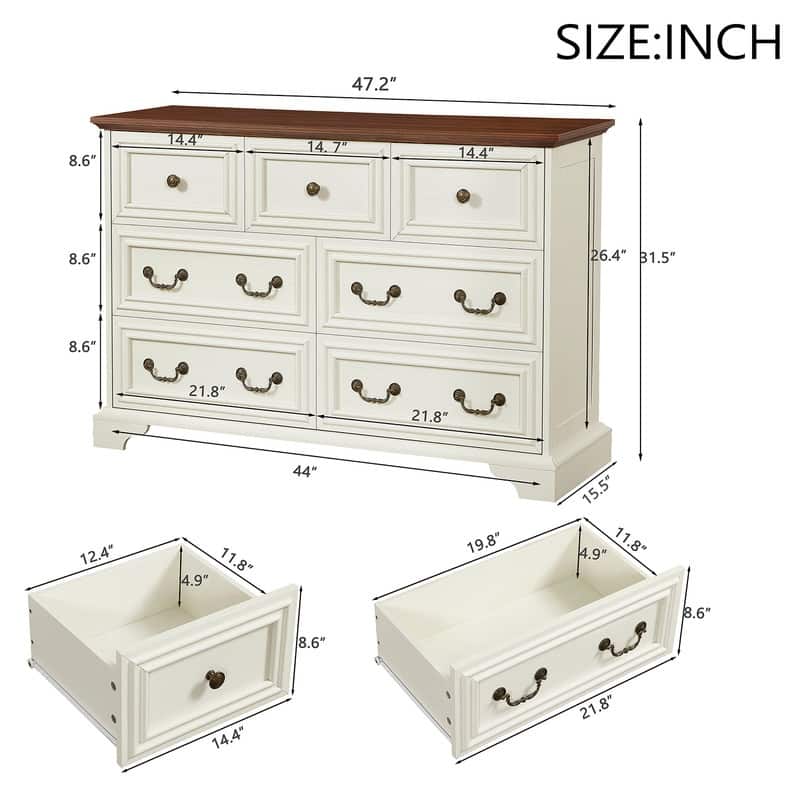 Farmhouse 7 Drawers Dresser for Bedroom, Rustic Chest of Drawers with Natural Texture