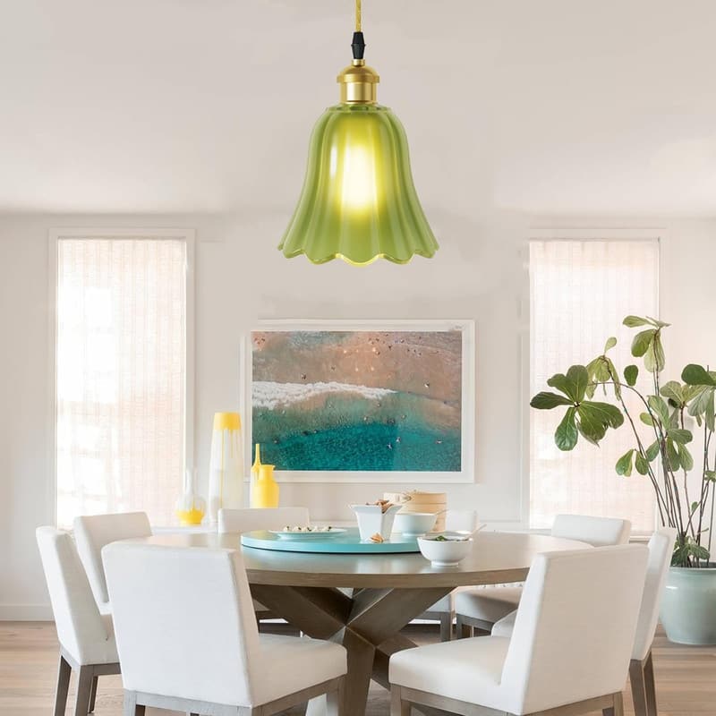 Farmhouse light bulb green light fixture glass, metal pendant light