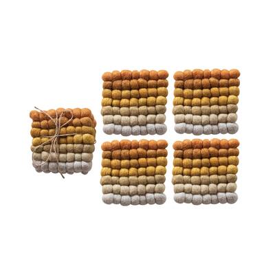 Handmade Wool Felt Ball Coasters, Set of 4 - 4.0"L x 4.0"W x 3.0"H