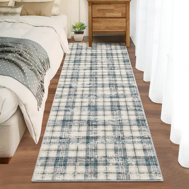 Garvee Earthy Plaid Soft Low Pile Foldable Area Rug