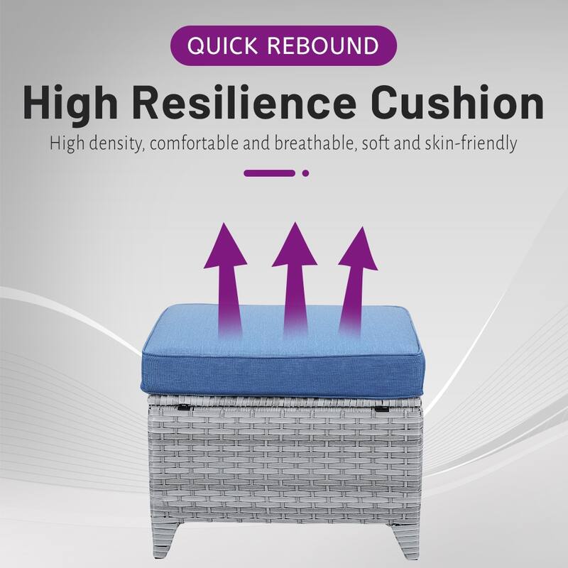 Gymojoy Outdoor Durable Wicker Ottomans with Olefin Cushions