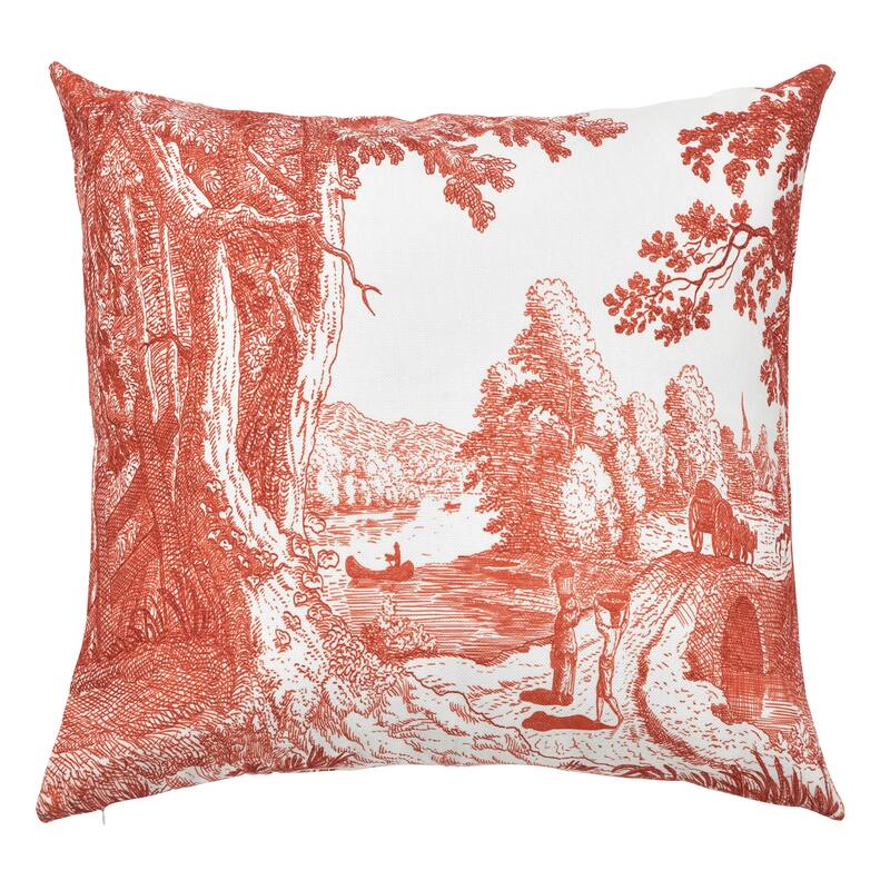 StyleCraft Reverie Toile Pillow - 24" x 24" - Persimmon, Ivory