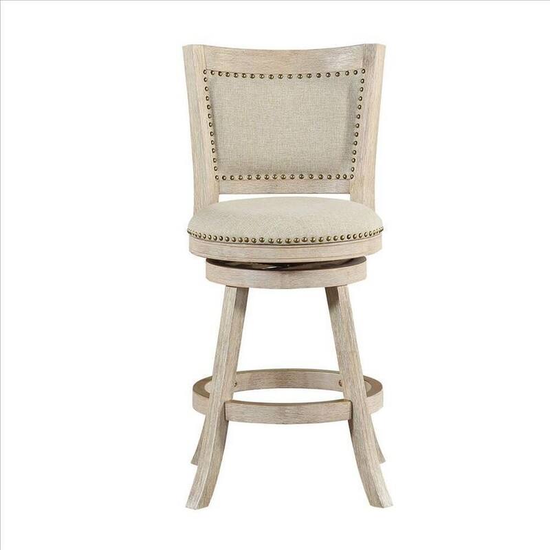 Curved Back Wooden Swivel Counter Stool with Nailhead Trim - 37.5 H x 18 W x 21.5 L Inches