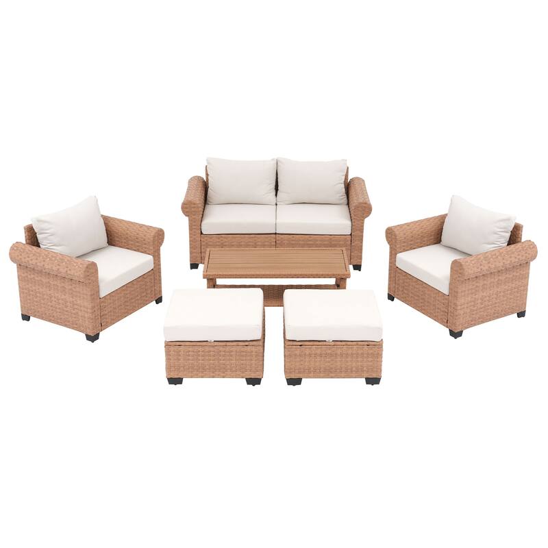 Outdoor 6-Piece PE Rattan Patio Furniture Set
